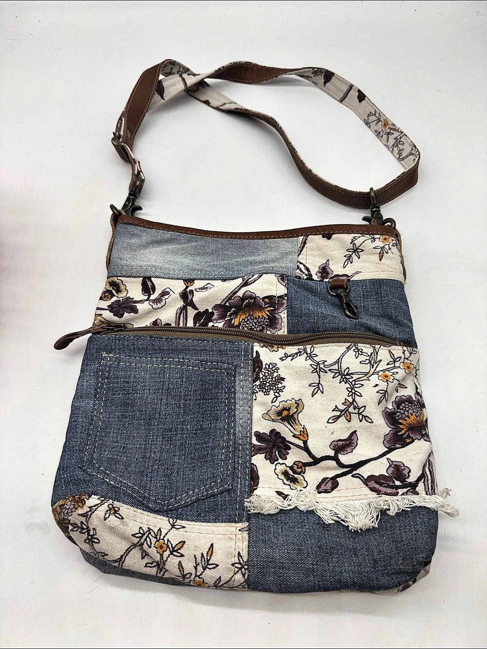 Myra Bag Floral Denim Patchwork Crossbody Bag